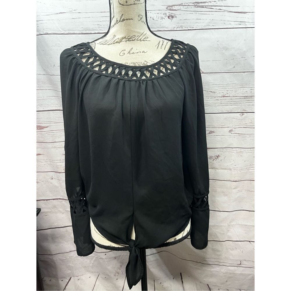 Xoxo small black blouse with fun trim and tie in front (2018)